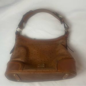 Dooney And Bourke Ostrich Hobo Caramel Brown Leather Shoulder Bag Purse Handbag